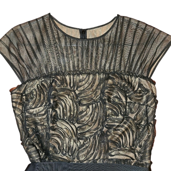 Tadashi Shoji Floral Black Gold Midi Cocktail Dress Size 6 - Picture 5 of 13